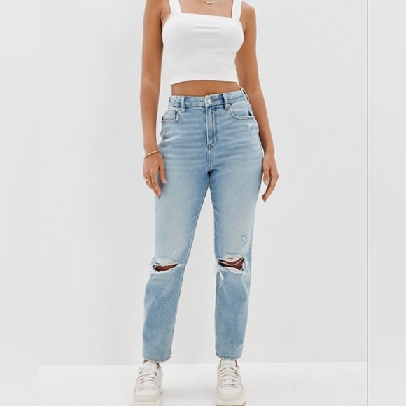 American Eagle Stretch Ripped Curvy Mom Jeans - Picture 1 of 3